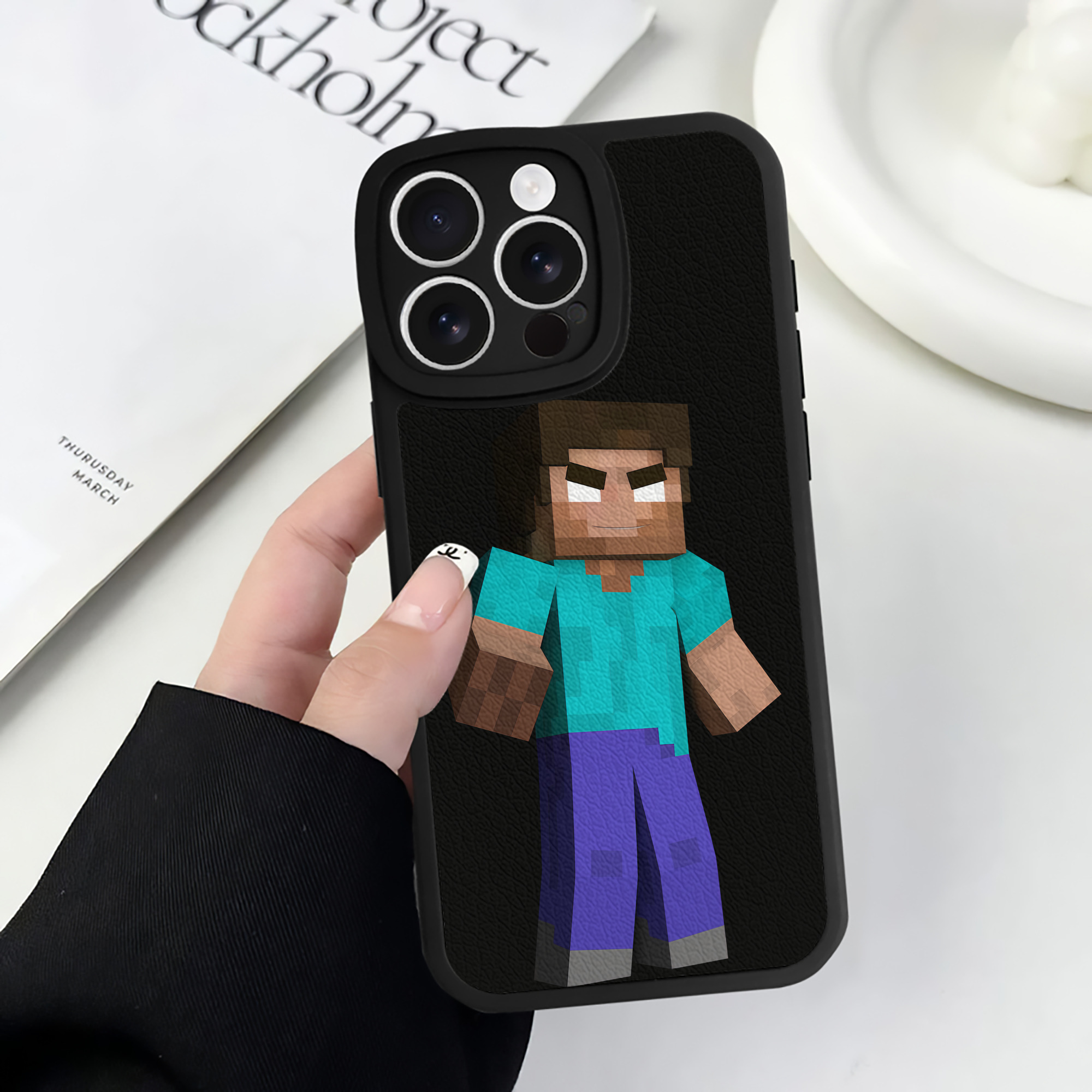 （画像用） マインクラフト ブロックの世界 Minecraft MC Block world 【iPhone 16シリーズ対応】シリコンスマホケース（レザー調） 材質：シリコン